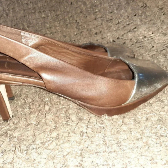 LA CANADIENNE-Brown/Silver Slingback Peep-Toe Heels-Size 36-Excellent Condition - Picture 4 of 7